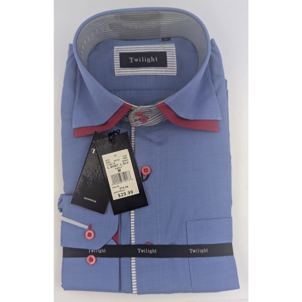 Mens Twilight Long Sleeve Dress Shirt Fancy Blue Red M